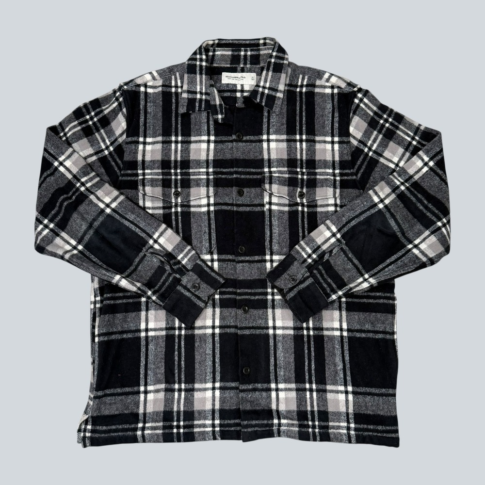 Abercrombie & Fitch Flannel Shacket Mens XL Black Grey Plaid Soft A&F Collection
